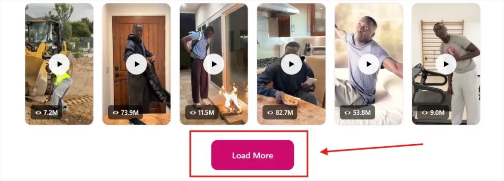 load more button on tiktok profile viewer to view more videos